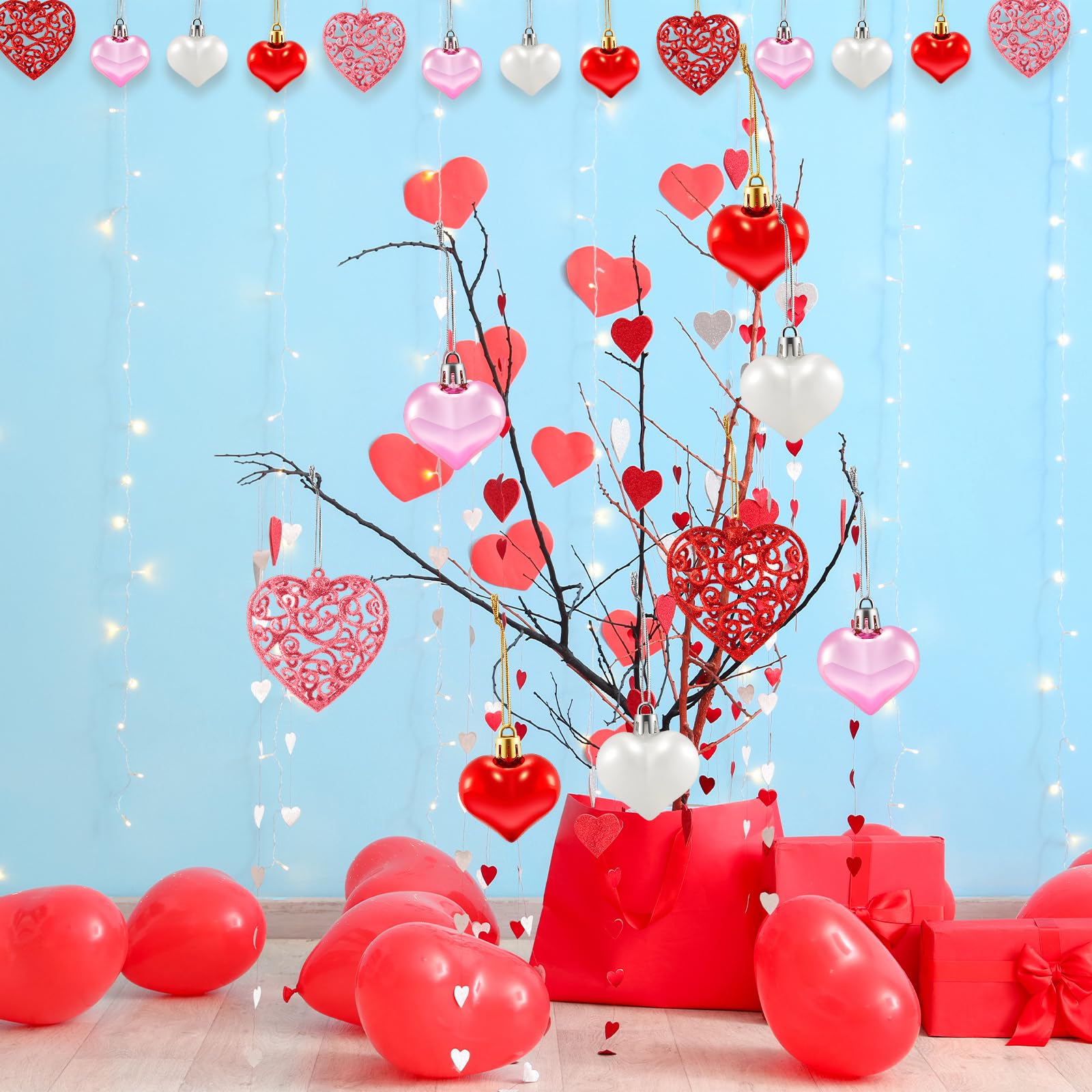 24 Stück Herz-Ornamente Roségold – Glänzend, 4,6 & 6,1 Cm, Mit Aufhänger, Für Valentinstag & Hochzeitsdeko