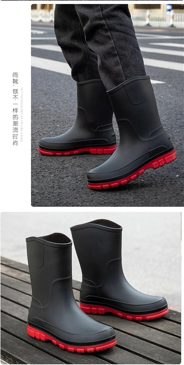 Men's Medium Tube Non-Slip And Wear-Resistant Rubber Shoes Rain Boots Adult Fishing Shoes Work Shoes