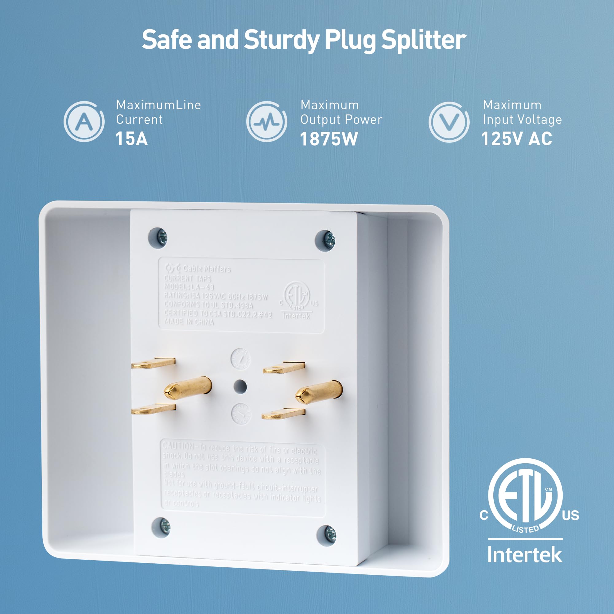 [ETL Listed] Cable Matters 2-Pack 15A 1875W 6 Outlet Extende -5