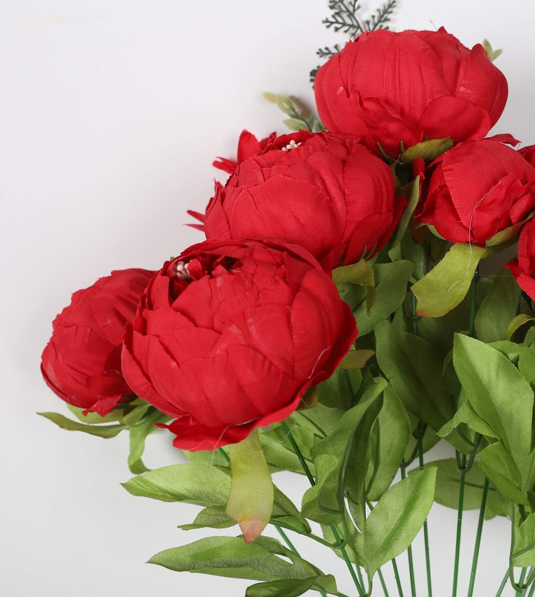 Duovlo Springs Flowers Artificial Silk Peony Bouquets Wedding Home Decoration,Pack of 1 (Spring Red) : Home & Kitchen
