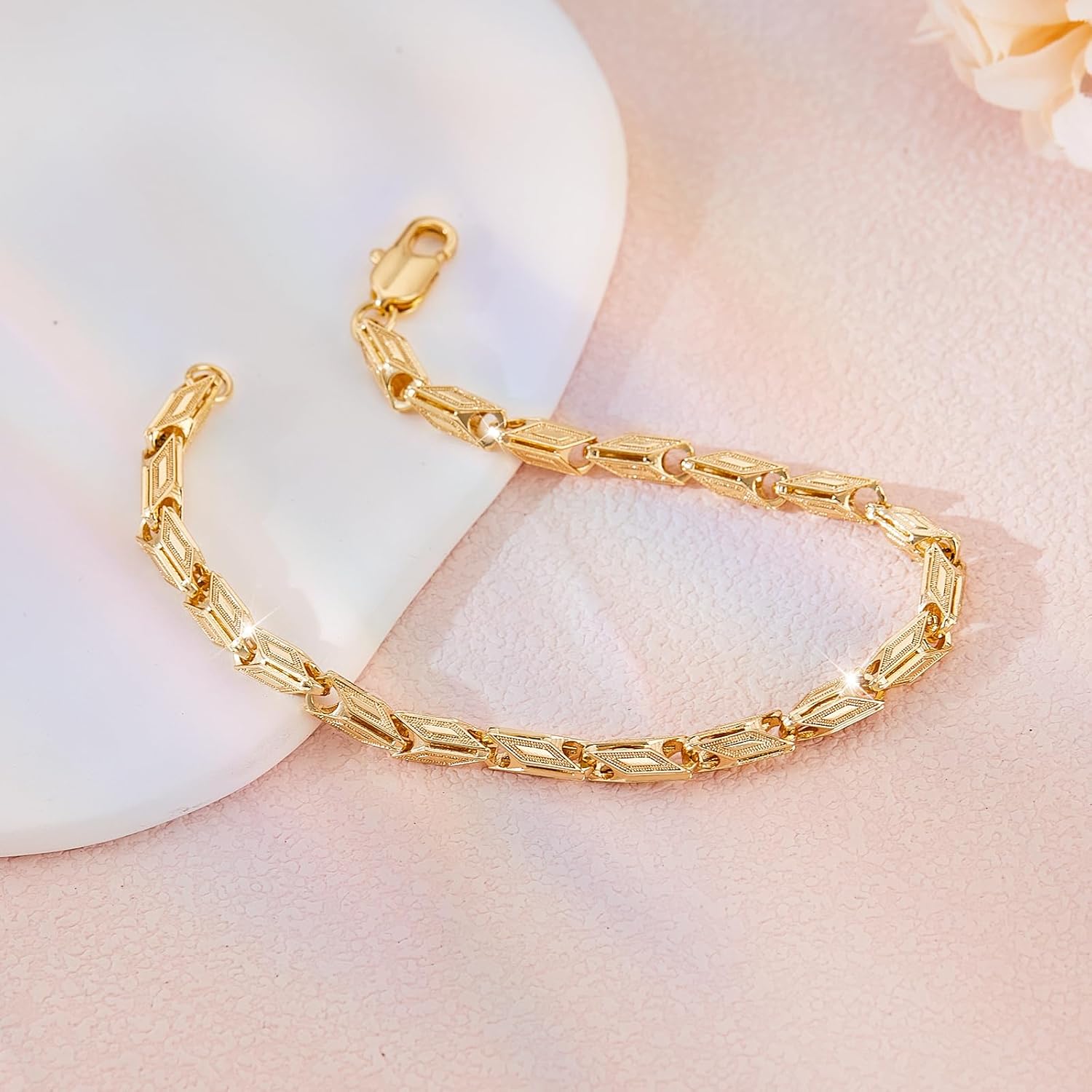 Richapex 18k Gold Bracelet for Women, Cuff Bracelets for Women, 18k Gold Plated Bracelet Mesh/Geometric/Twisted Rope Link Chain