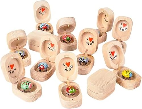 Set of Love Bug in Box Regalo novedoso  Bugs Legs Wiggle So it Looks Alive  Caja de madera con bisagras Tuerca Escarabajo (colores aleatorios) (a