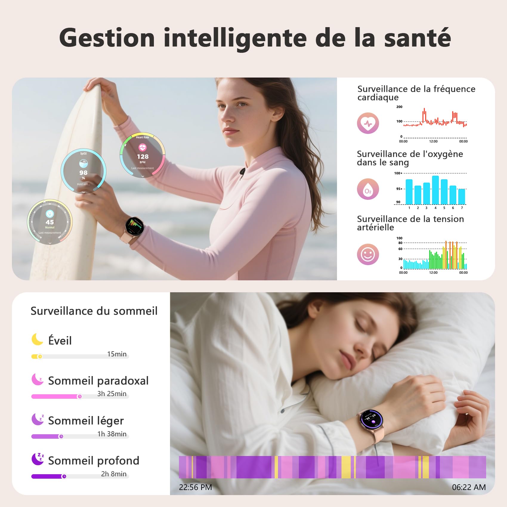 Blackview Montre Connectée Smartwatch Hommes Femmes - Écran AMOLED 1.43", Appels Téléphoniques Directs, Moniteur Fréquence Cardiaque 24/7 et Sommeil, Compatible Android iOS, Montre Sport Étanche IP68