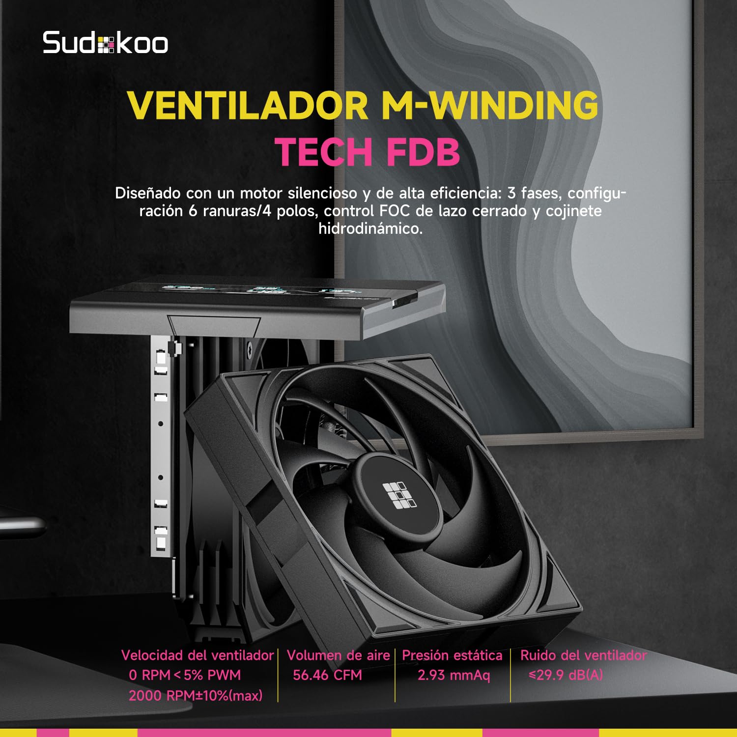 Sudokoo SK620V Disipador CPU AM5: CPU Cooler con Pantalla Digital Solo para AM5 -Doble Torre con Dos PWM FDB Ventiladores de 120mm y 6 HeatPipes, Fácil Montaje Deslizante, 5 Años de Garantía, Negro