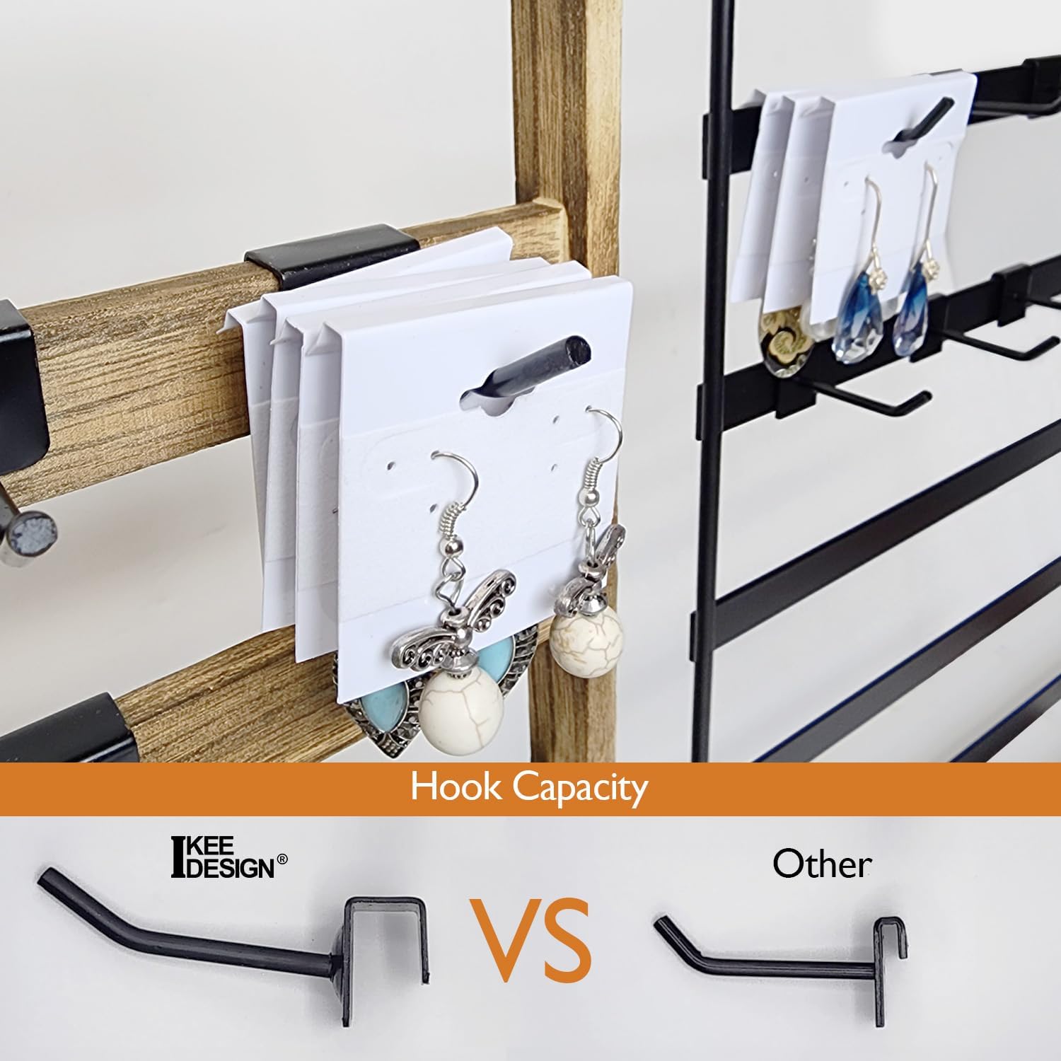 Ikee Design Wooden Jewelry Display Rack with 20 Removable Metal Hooks, Earring Card Display Holder Stand for Earring Cards, Necklaces, Bracelet, Keychain Stand, Oak Color - Image 7