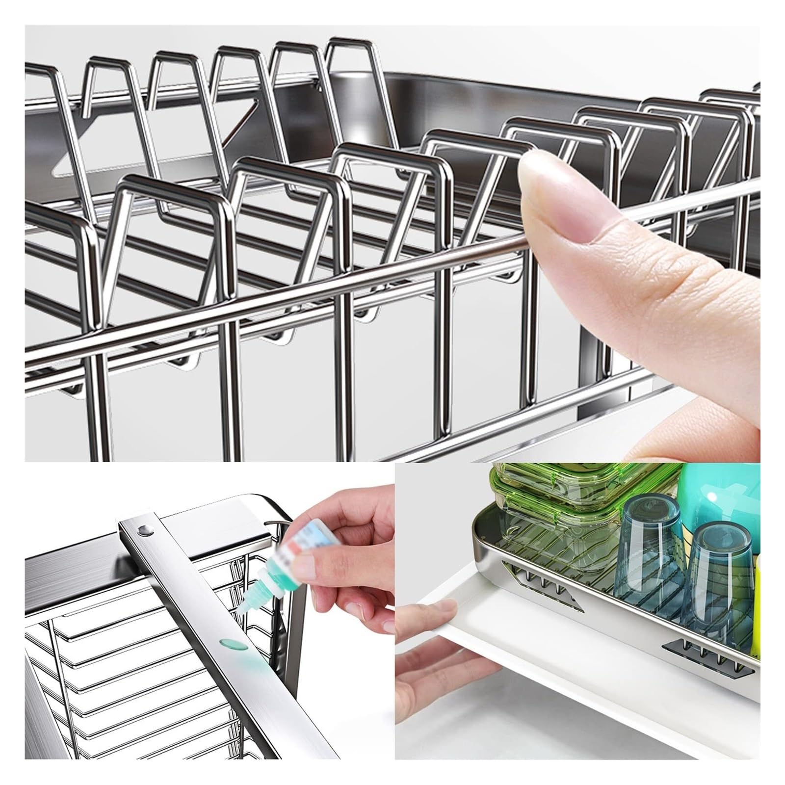 Genérico Escurridor de Platos de Acero Inoxidable con escurridor, escurridor de encimera de Cocina Inoxidable, for secar tazones, Platos y Tazas(2 Layer 42x35cm)