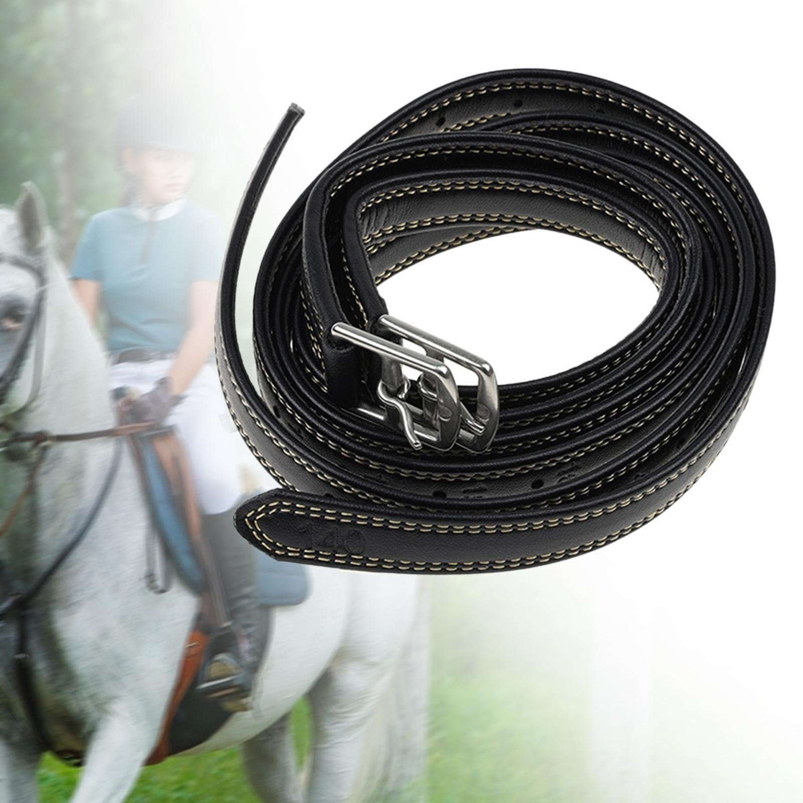 2 Pcs Stirrup Leathers Adjustable Soft Equestrian Belt Horse Riding Strap Genuine Leather Supplies with Buckles Für Dressur(Black)