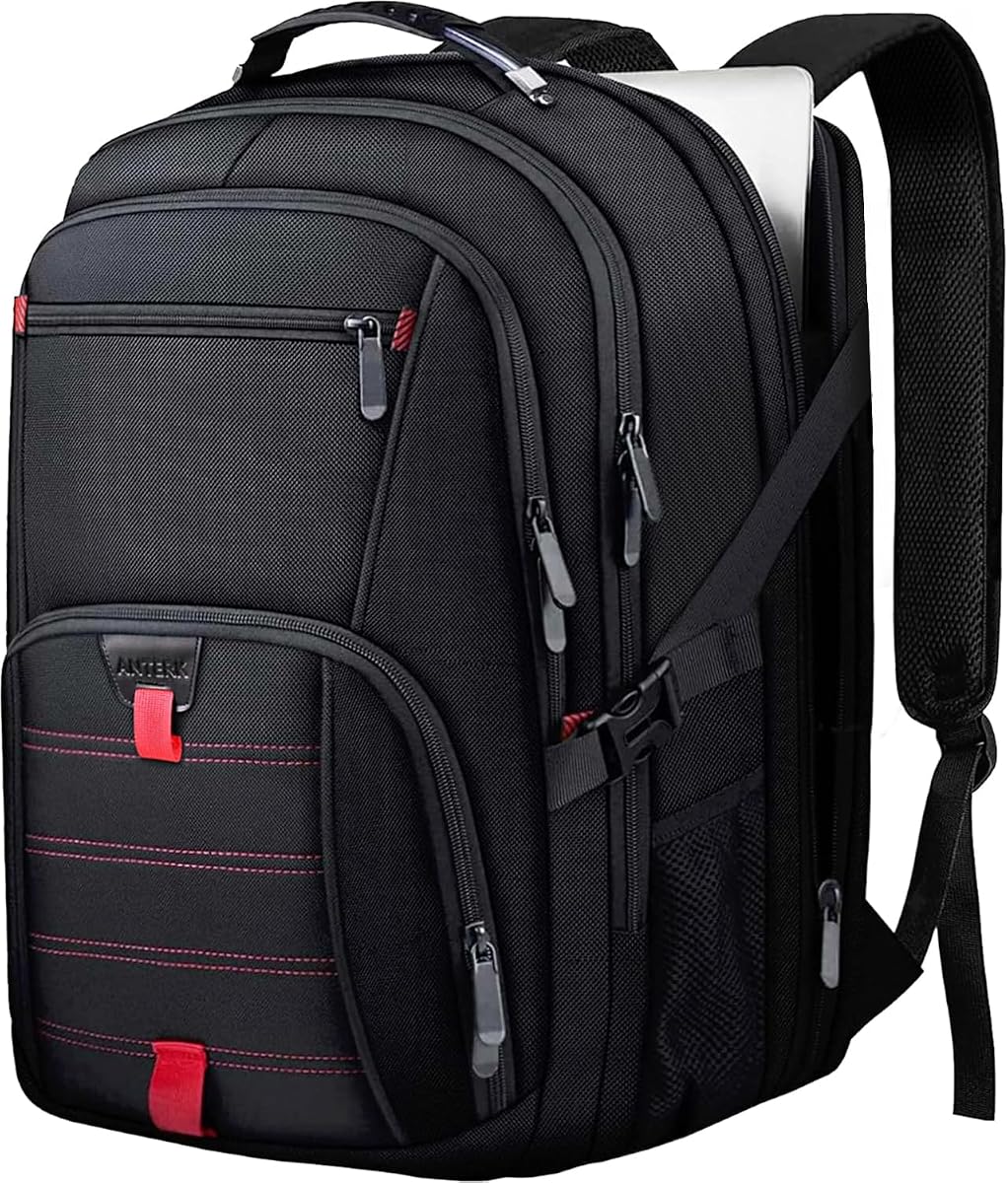 Extra Large Travel Laptop Backpack 17.3 In Carry on Backpack for Men | Travel Backpack Anti Theft Water Resistant College Bussiness TSA Airline Approved Work Computer Backpack, Black
