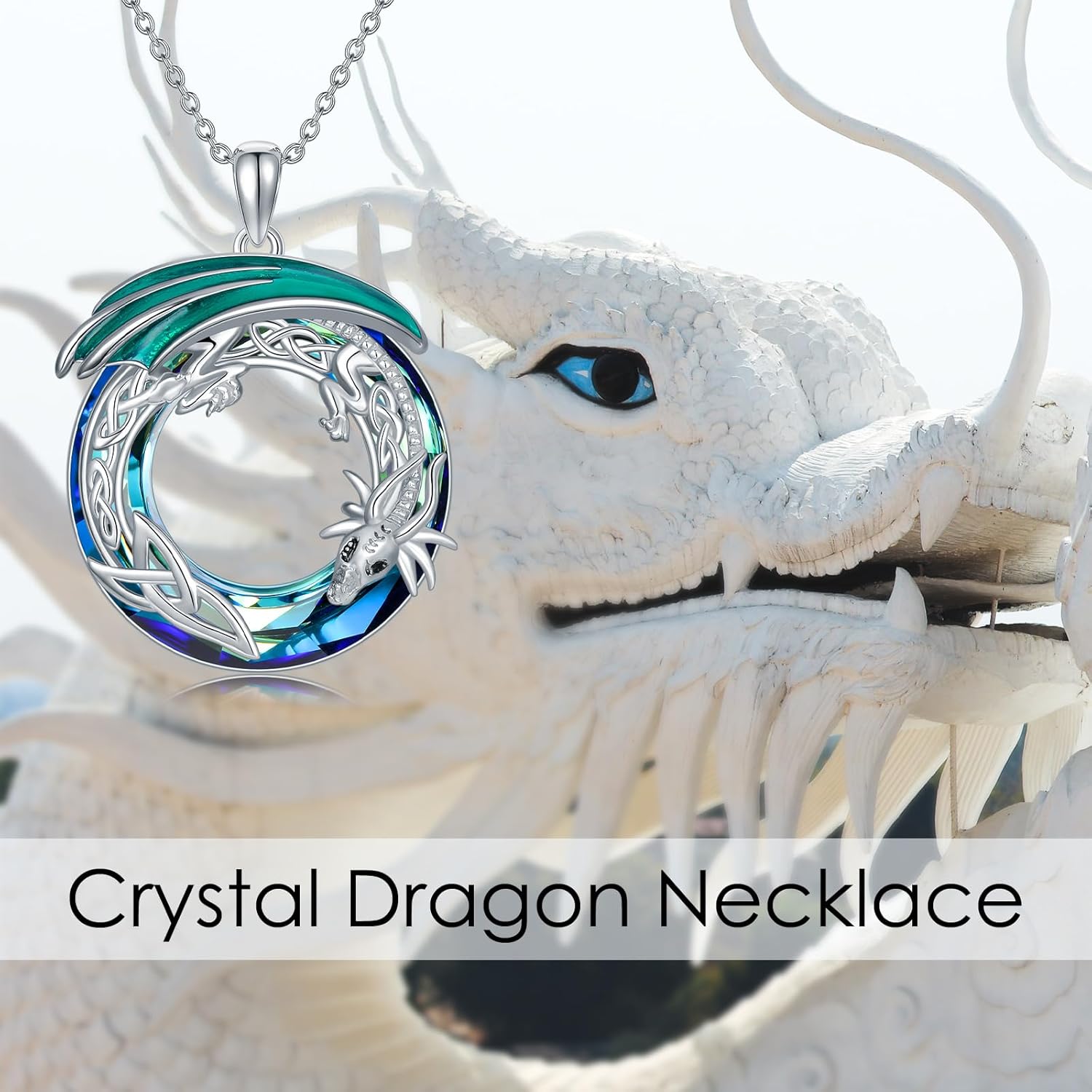 925 Sterling Silver Dragon Necklace with Crystal, S925 Wyvern Crystal Pendant Jewelry Gifts for Women Girls 18+2’’ - Image 3