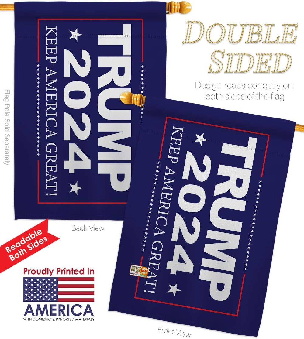 Trump 2024 House Flags 2 pcs Pack Americana Political President Democrat Republican Tea Party United State American Election Small Decorative Gift Yard Banner Double-Sided Made In USA 28 X 40