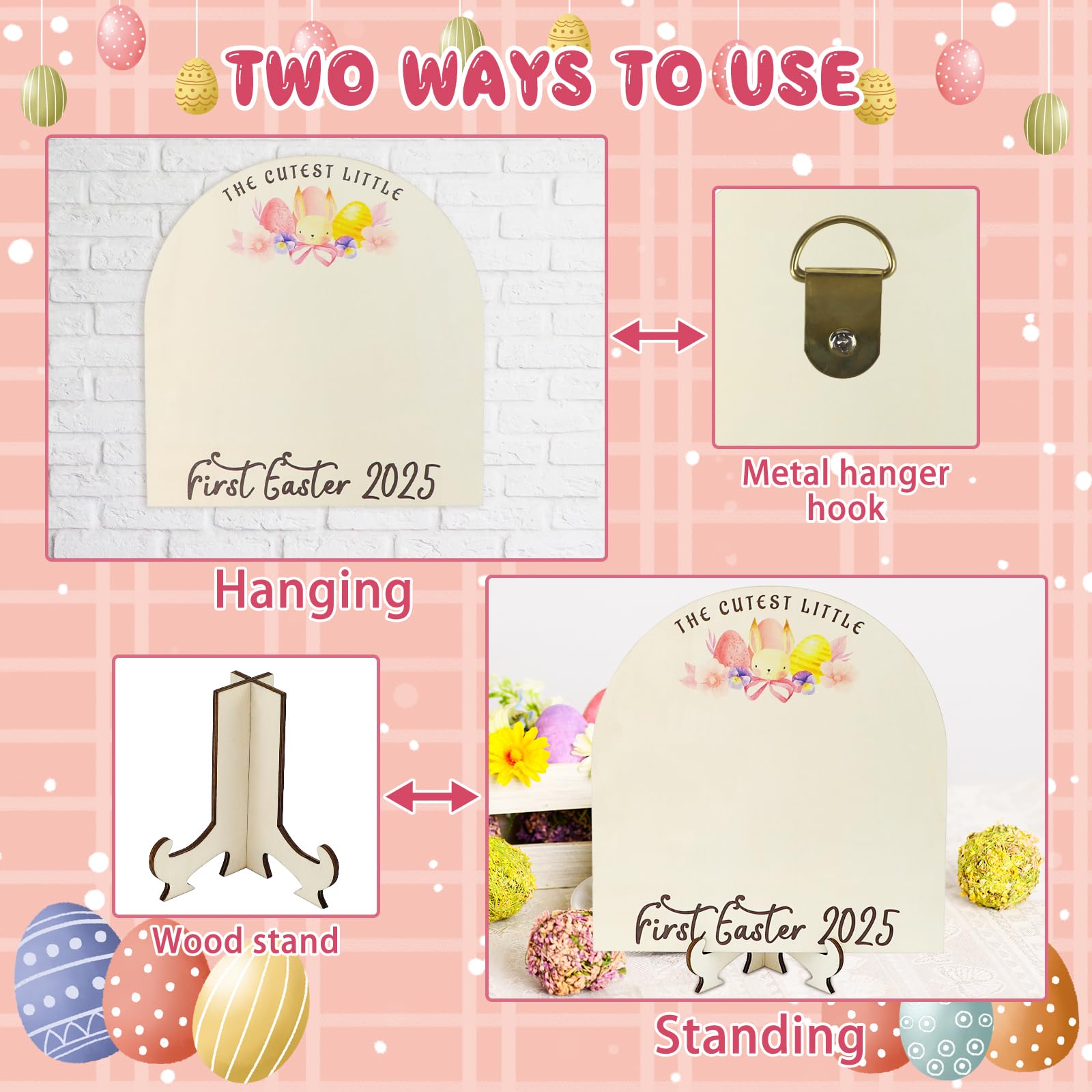 Baby's First Easter Footprint DIY Wooden Sign, My Baby's 1st Easter Gifts Craft, My First Holiday Milestone Signs Have Eggs Carrot Bunny Footprints, Decor Gifts for New Parents