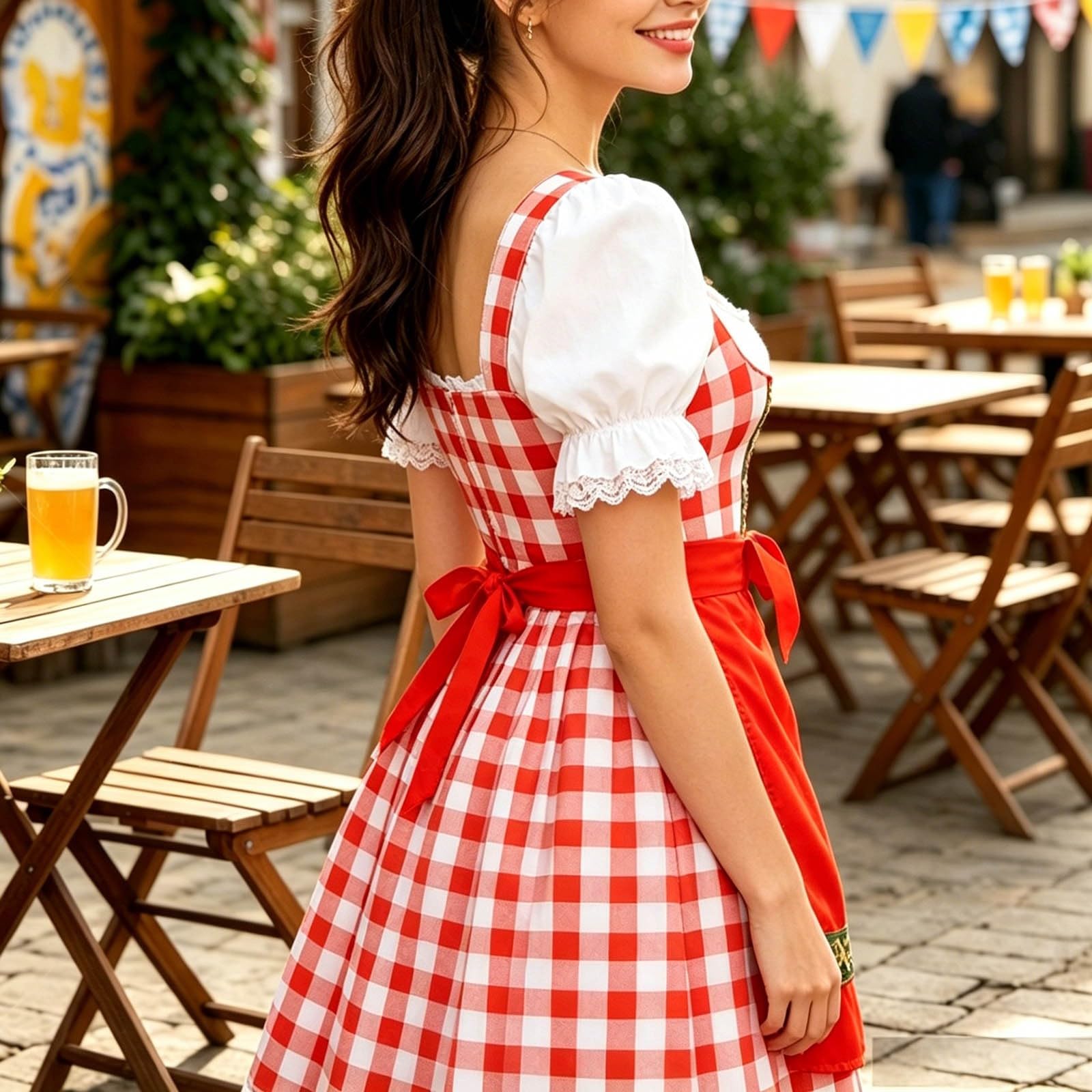 Damen Oktoberfest Kostüm Schürze Kleid Trachten Outfit