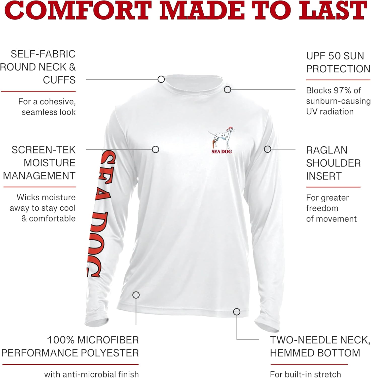 SEA DOG Home of The Free UPF50 UV Sun Protection Long Sleeve Shirt 100% Microfiber Polyester - Designed & Printed in USA - Image 5