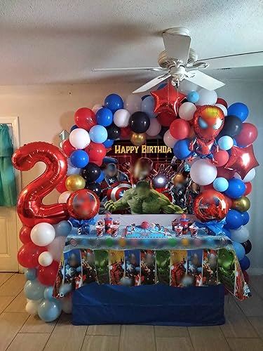 Miniatura 5 de Telón de fondo de superhéroe de 5 x 3 pies y mantel de superhéroes de 71 x 51 pulgadas decoración de mesa de cumpleaños temática de película de