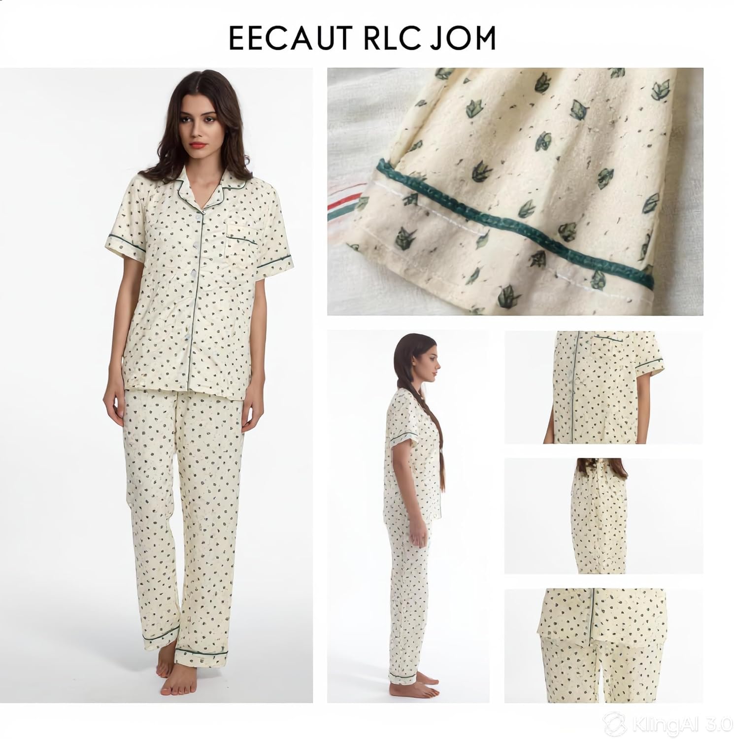Women's Cotton Pjs Set Of 2 -Short Sleeve Button Down Sleepwear With Pants