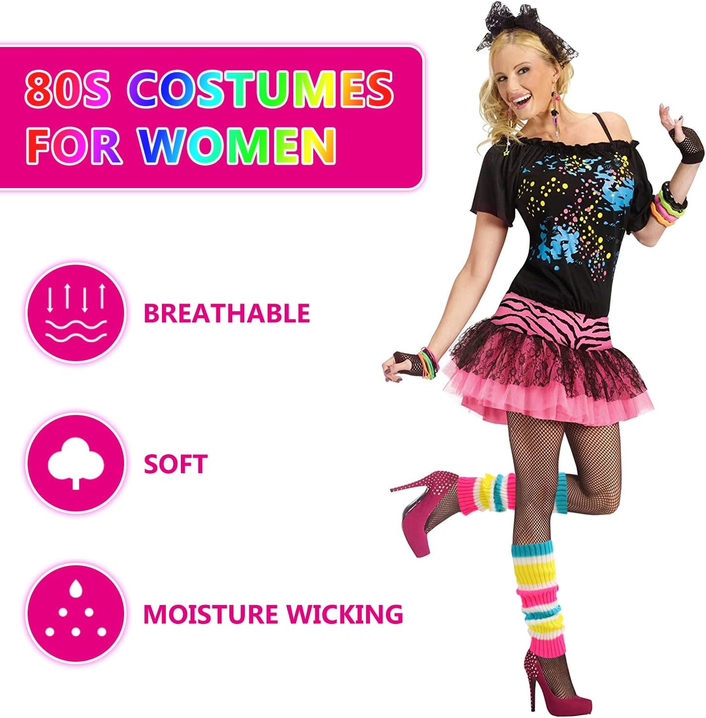 Junely 2 Pairs Leg Warmers for Women 80s Ribbed Knit Leg Warmer Pack for Ballet Dance Figure Skating Yoga Party Neon - Image 6