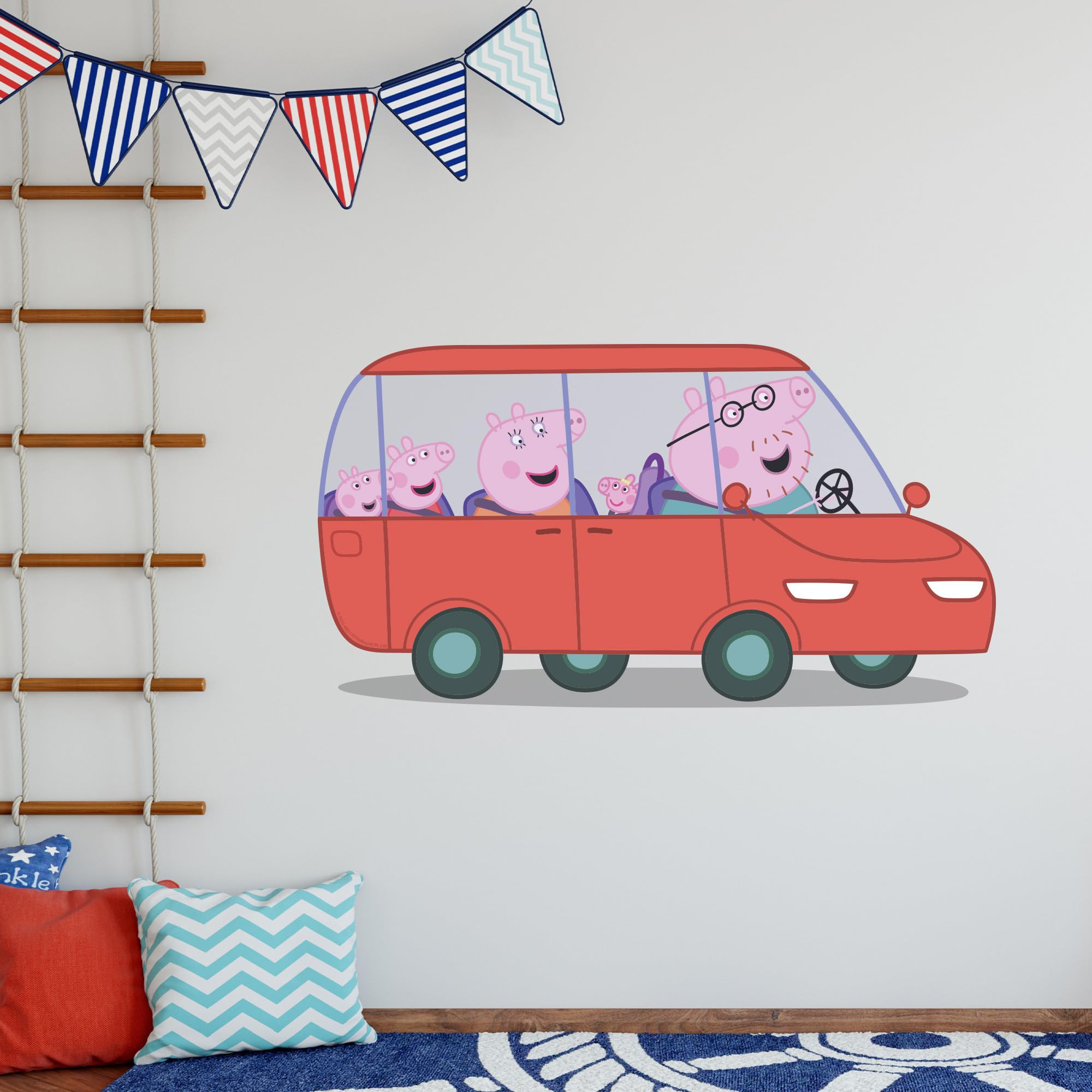 Peppa Pig Wall Sticker - Peppa and Family in Car Wall Decal Kids Art (60cm Width x 35cm Height)