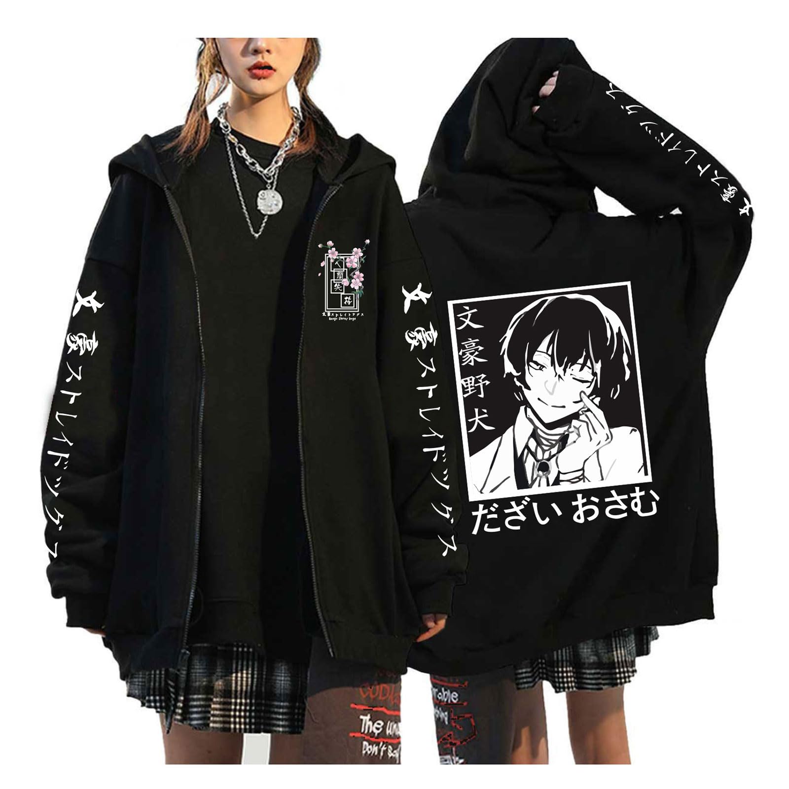 Zhedu Unisex Color 06 Bungou Stray Dogs Plus Size Zip Up Pullover Japan Anime Manga Hoodies Teenage Harajuku Drop Shoulder Casual Hip Hop Streetwear (Xs,)