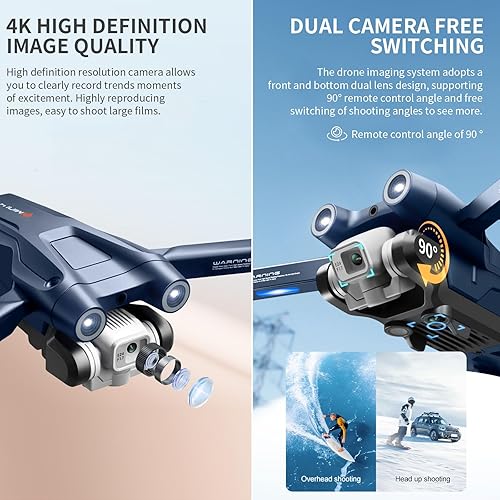 Miniatura 4 de 3T6B Dron con cámara HD 4K, RC plegable FPV WiFi Live Transmission Dron, 360 Obstáculo Evitar Obstáculos, Motor sin Escobillas, Modo sin cabeza,