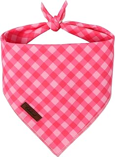 Plaid Dog Bandana - Soft Pink Checkered Dog Neck Scarf, Cute Spring Pet Bib for Medium Large Dogs, Sweet Photo Dogs Cats Prop for Daily Use Parties & Pet Photography L