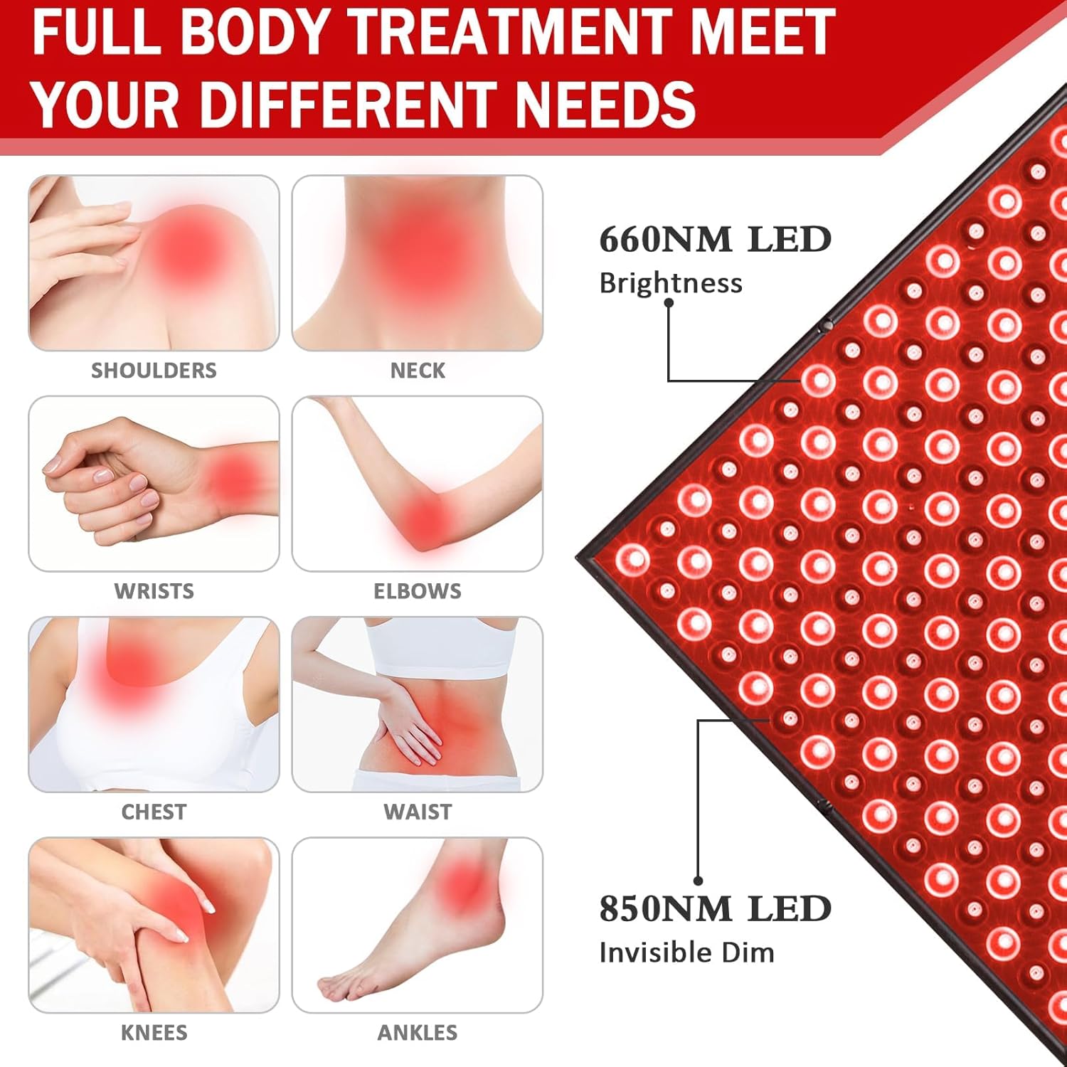 Red Light Therapy for Body and Face,660nm and 850nm Near Infrared Red Light Therapy Device,Red Light Therapy Panels with Adjustable Stand for Skin, Muscles Pain, 12.2" Square