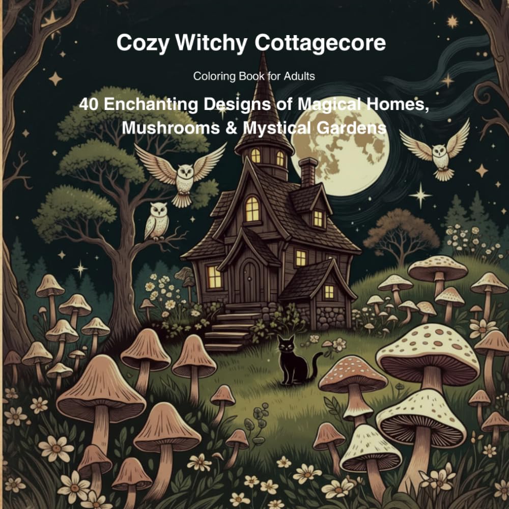 Cozy Witchy Cottagecore Coloring Book for Adults: 40 Enchanting Designs of Magical Homes, Mushrooms & Mystical Gardens