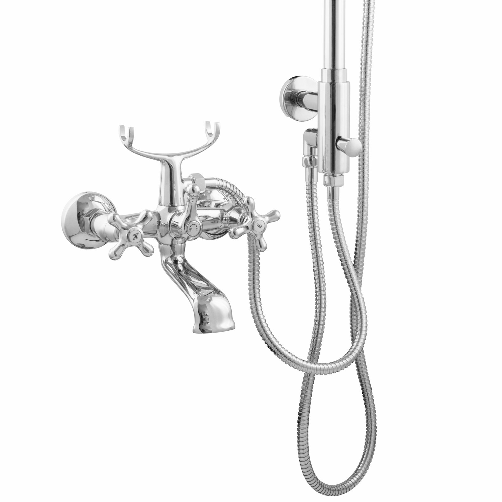 System Prysznicowy Naścienny 3-Funkcyjny Retro do Wanny, Mosiądz Chromowany, Deszczownica 20 cm, Wysokość 19 cm