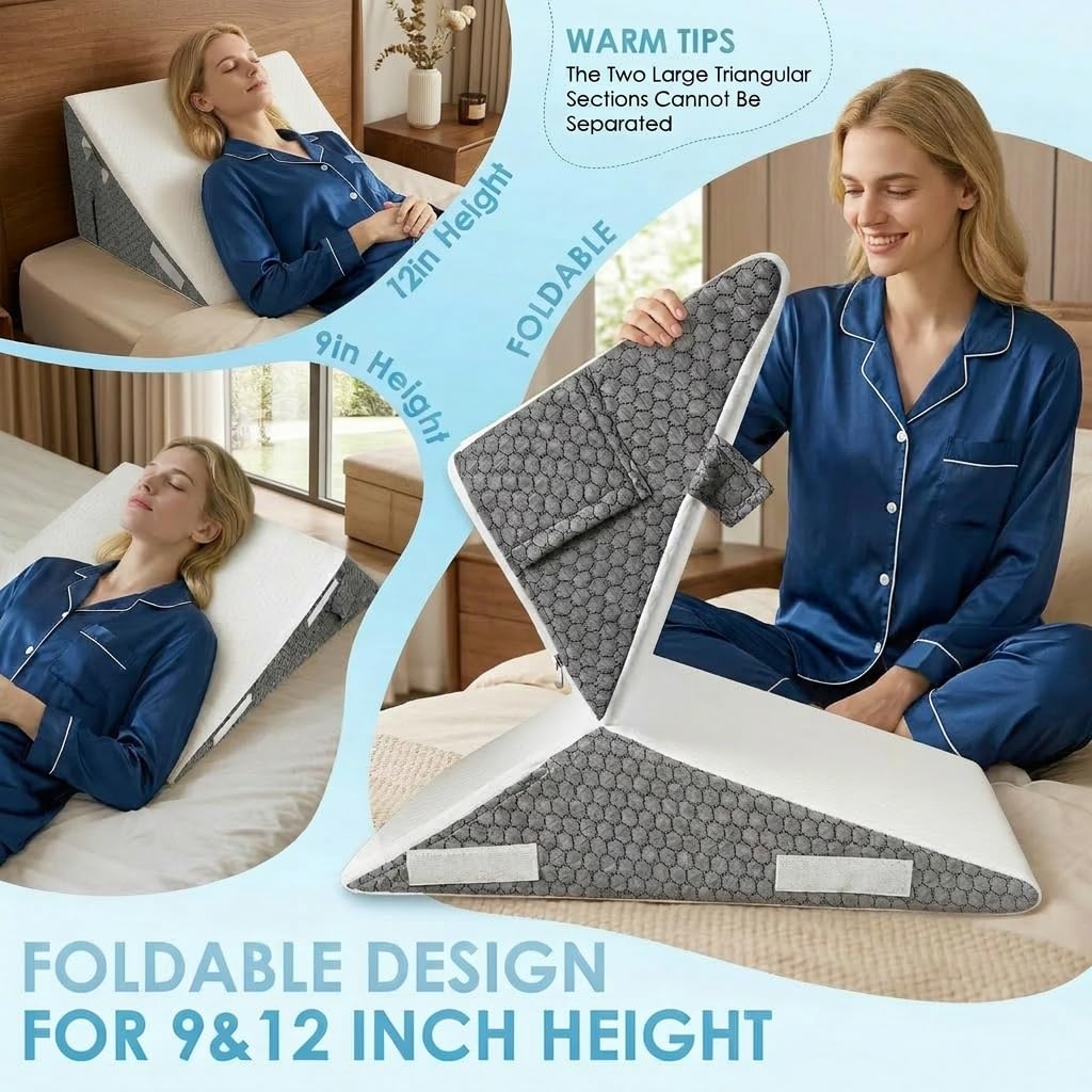Cuscino a cuneo per testiera del letto, cuscino triangolare in memory foam, con borsa e maniglia per il trasporto, lavabile, per divano, letto, lettura, supporto per collo, schiena, spalle