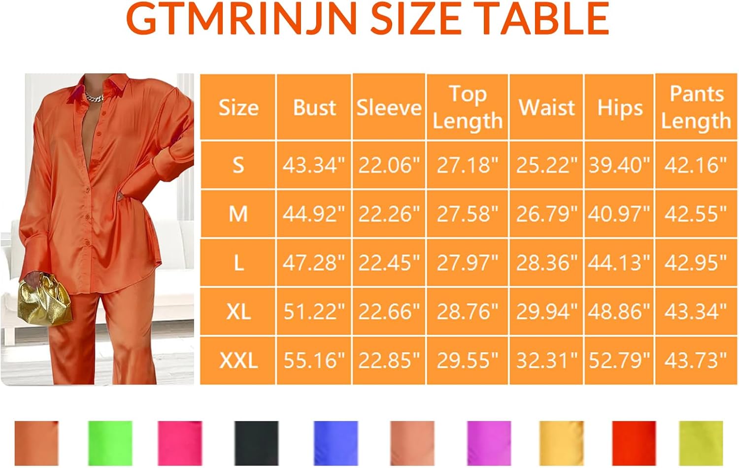 Womens Silk Satin 2 Piece Outfit Long Sleeve Lapel Button Down Tops Wide Leg Palazzo Loungewear Pajama Set - Image 5