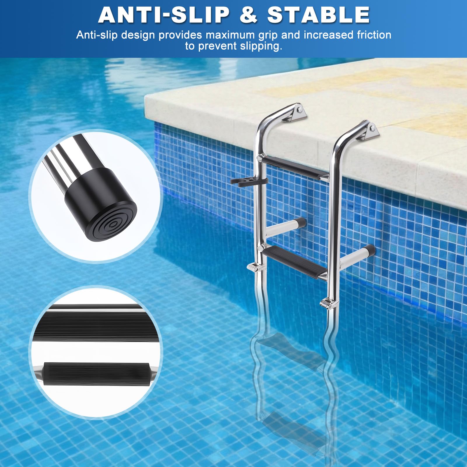 KAOLALI Scaletta da barca, pieghevole, con 4 gradini antiscivolo, in acciaio inox, per piscina
