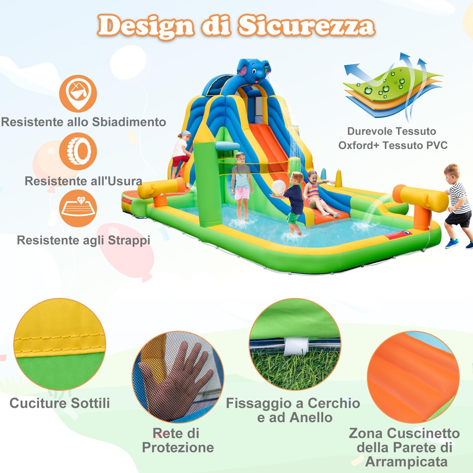 RELAX4LIFE Castillo Hinchable para Niños, Piscina Hinchable con Trampolín, Tobogán con Trepadera y Paso Inferior, Plegable para Exterior (Modelo 12)