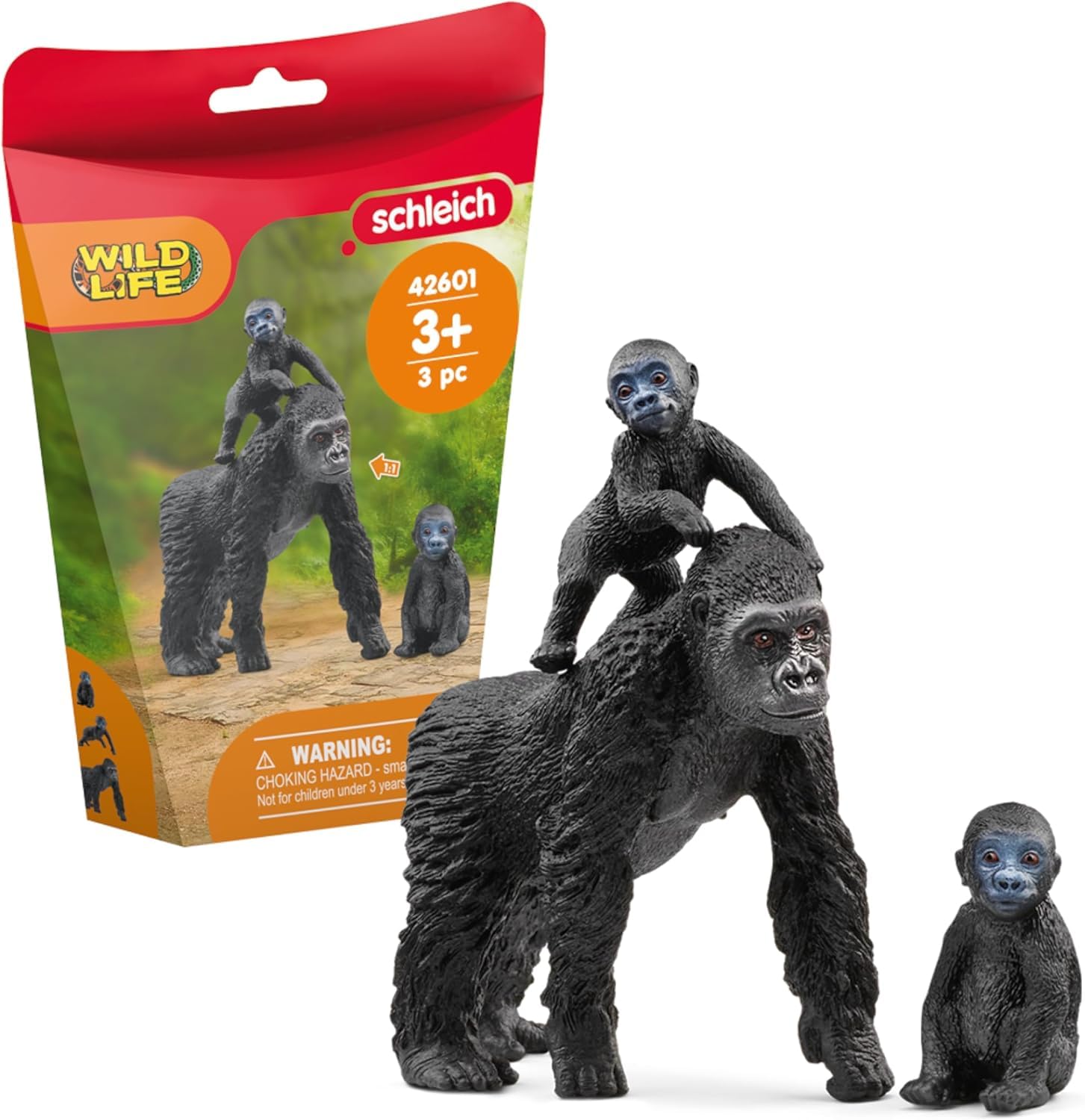 SCHLEICH WILD Life | Gorilla Familie 42601 | Gorillamutter mit 2 Babys | detailgetreue Tierfiguren | Geschenkidee für Jungen & Mädchen | Deko für Geburtstag | Spielfigur ab 3 Jahre | Set aus 3 Teilen