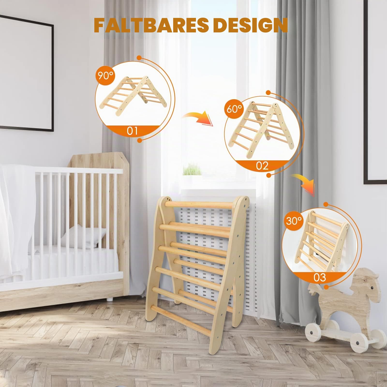 Kletterdreieck aus Holz Winkel einstellbar,klettergerüst Indoor mit 60 kg Belastbar Kletterdreieck für Kinder,Klappbare Kinder Indoor Montessori klettergerüst