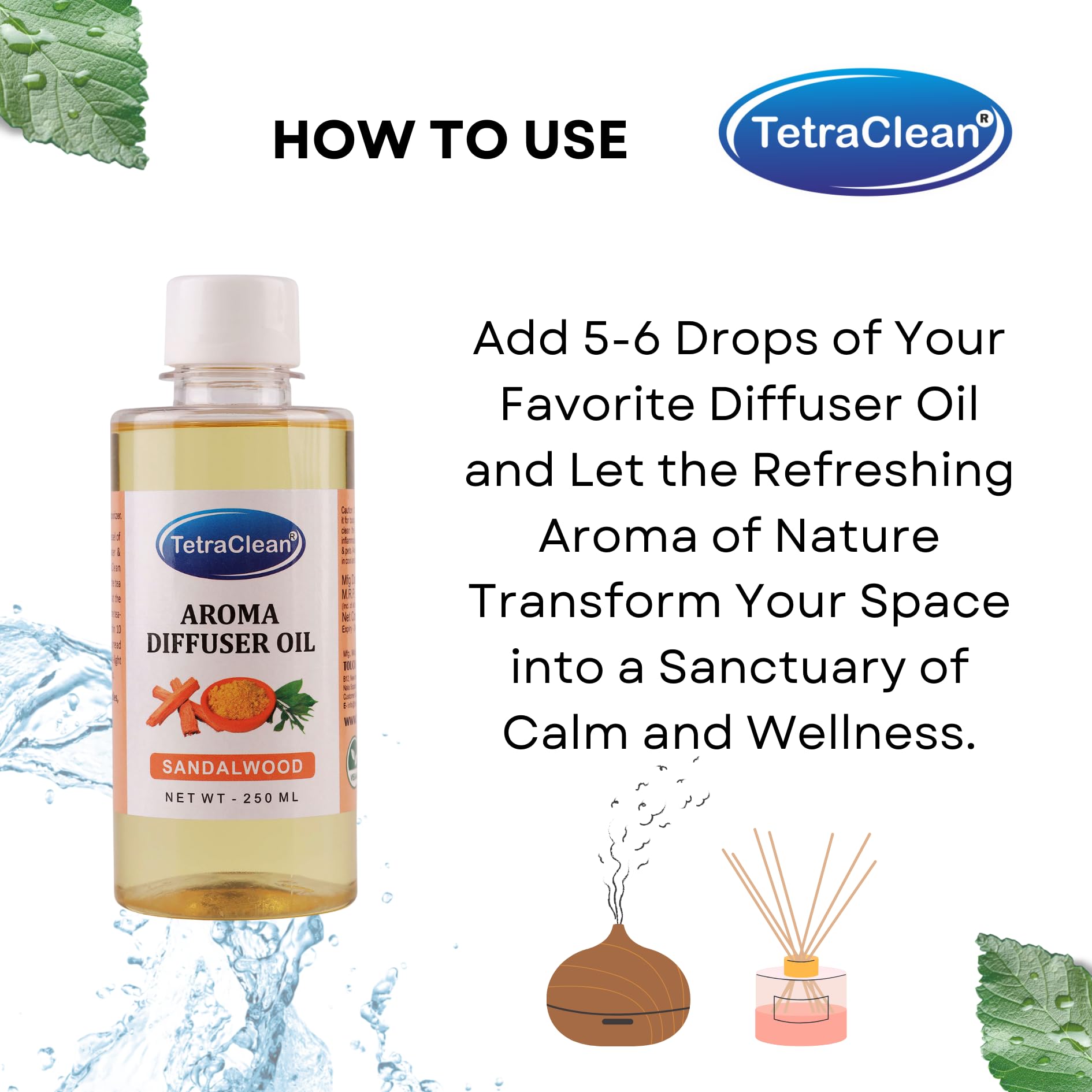 Tetraclean Sandal Fragrance Aroma Diffuser Oil | For Home & Commercial Use, (250 ML) 3