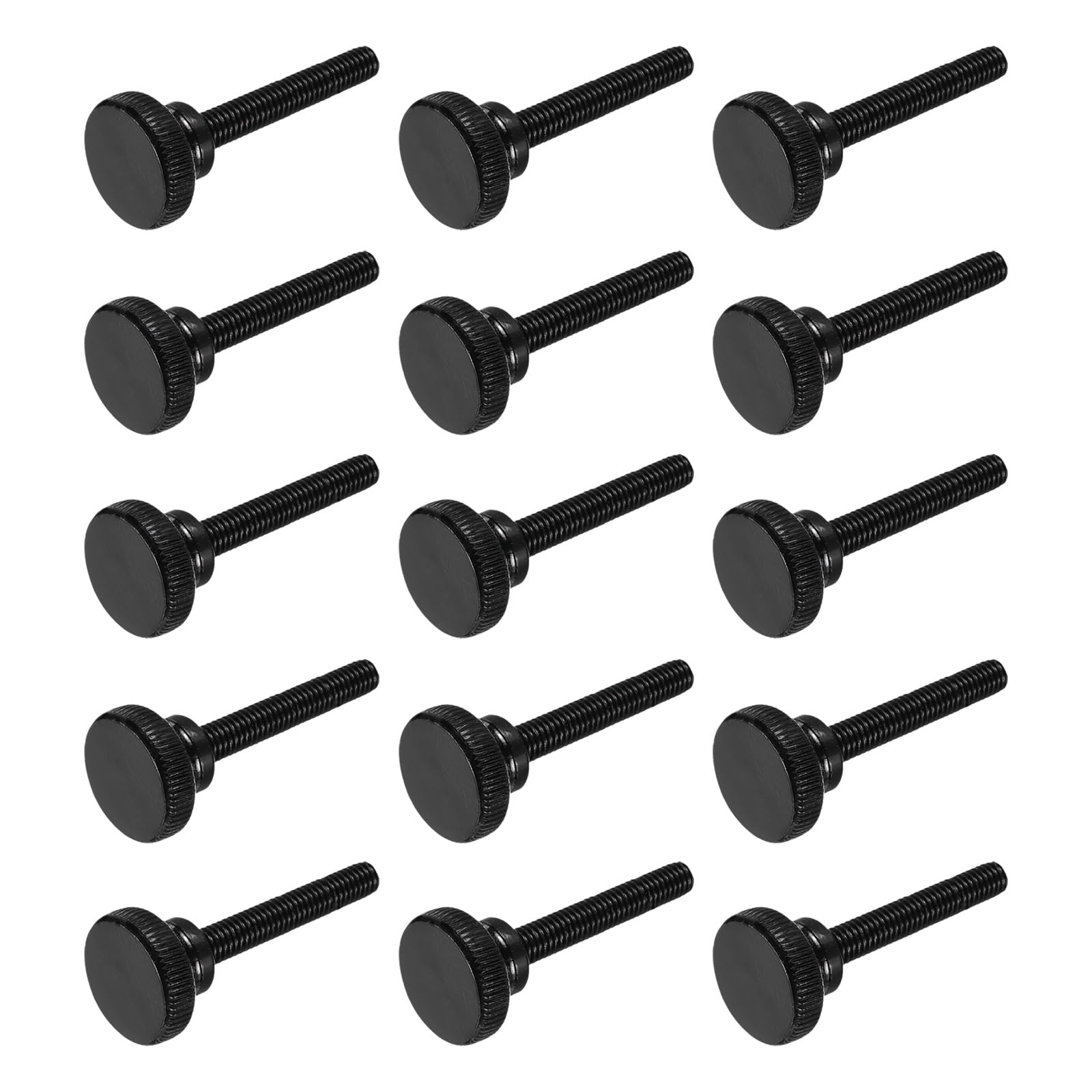 sourcing map M6x60mm Knurled Thumb Screws, Black Steel Flat Head Thumb Screws Zinc Plated Metric Knurled Head Bolts with Shoulder Grip Knobs Hand Tighten Thread Fasteners, 15 Pcs
