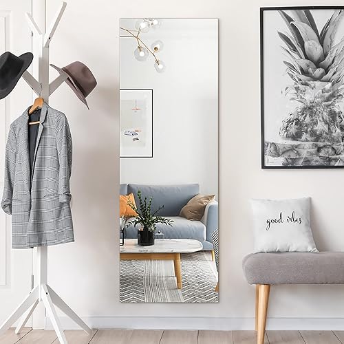 CHARMAID Espejo de pared de longitud completa, espejo de tocador sin marco, estructura de 5 capas, espejo moderno para colgar en la pared para