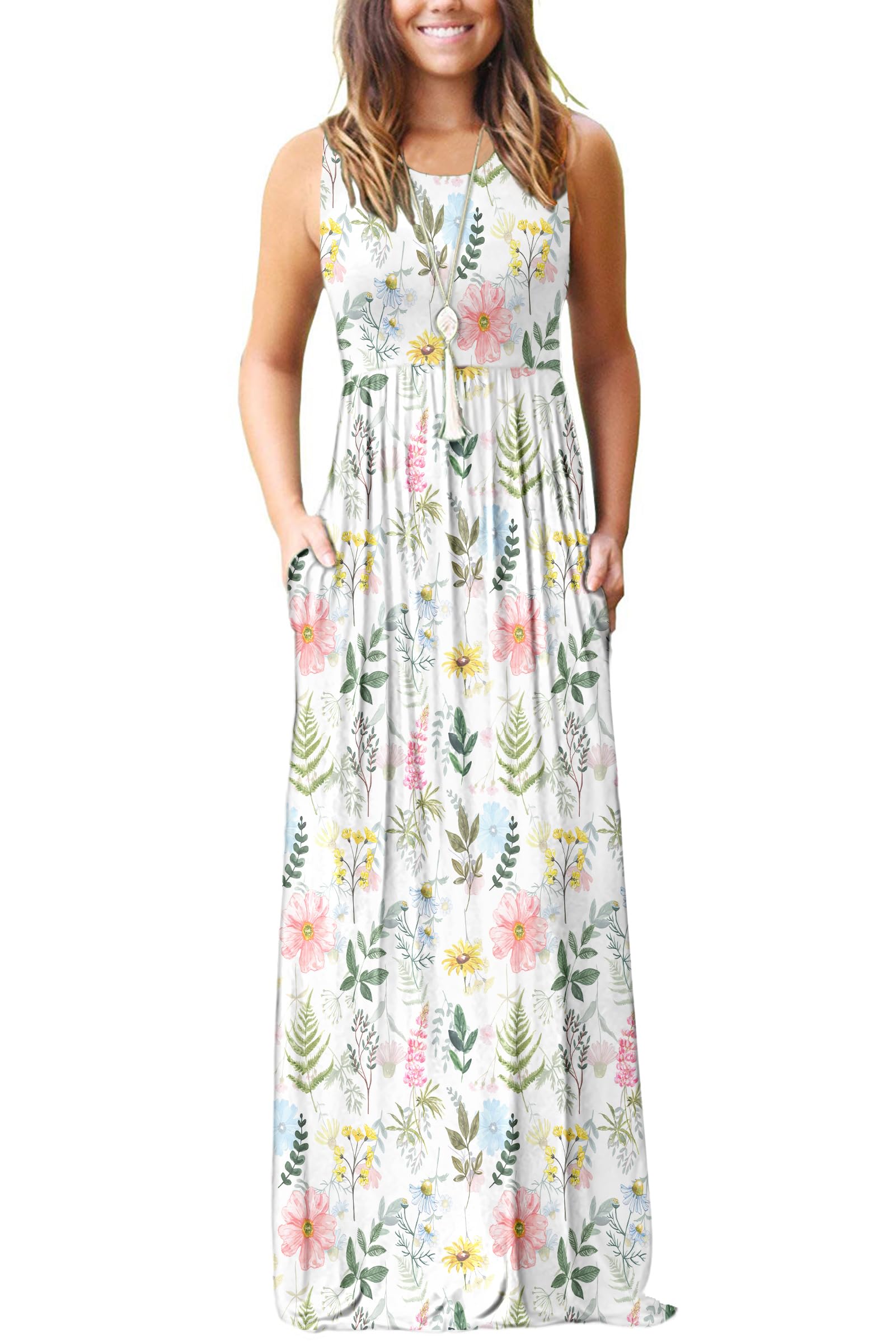 AUSELILY Women's Summer Sleeveless Loose Plain Casual Long Maxi Dresses