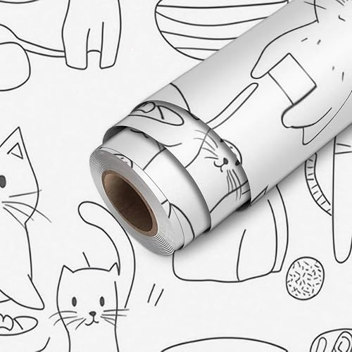 HOMETITUTE Cat Sketch Peel and Stick Wallpaper 118.1x17.7 Inch Vinyl