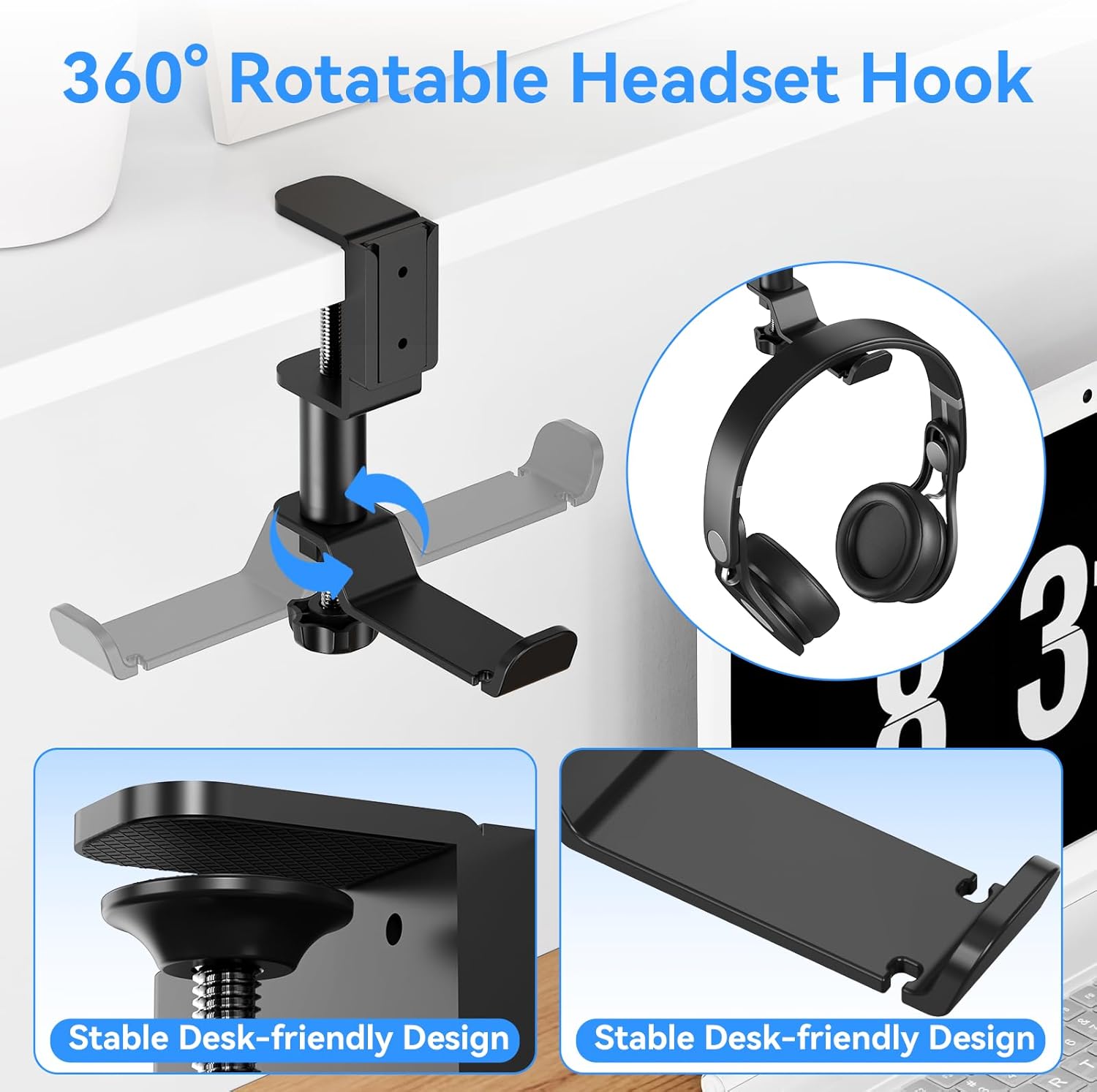 4 in 1 Desk Cup Holder with Storage - Clamp on Under Desk Headphone Hanger - Detachable Pen Cup Holder Desktop Storage for Desktop Attachments Accessories - Image 3