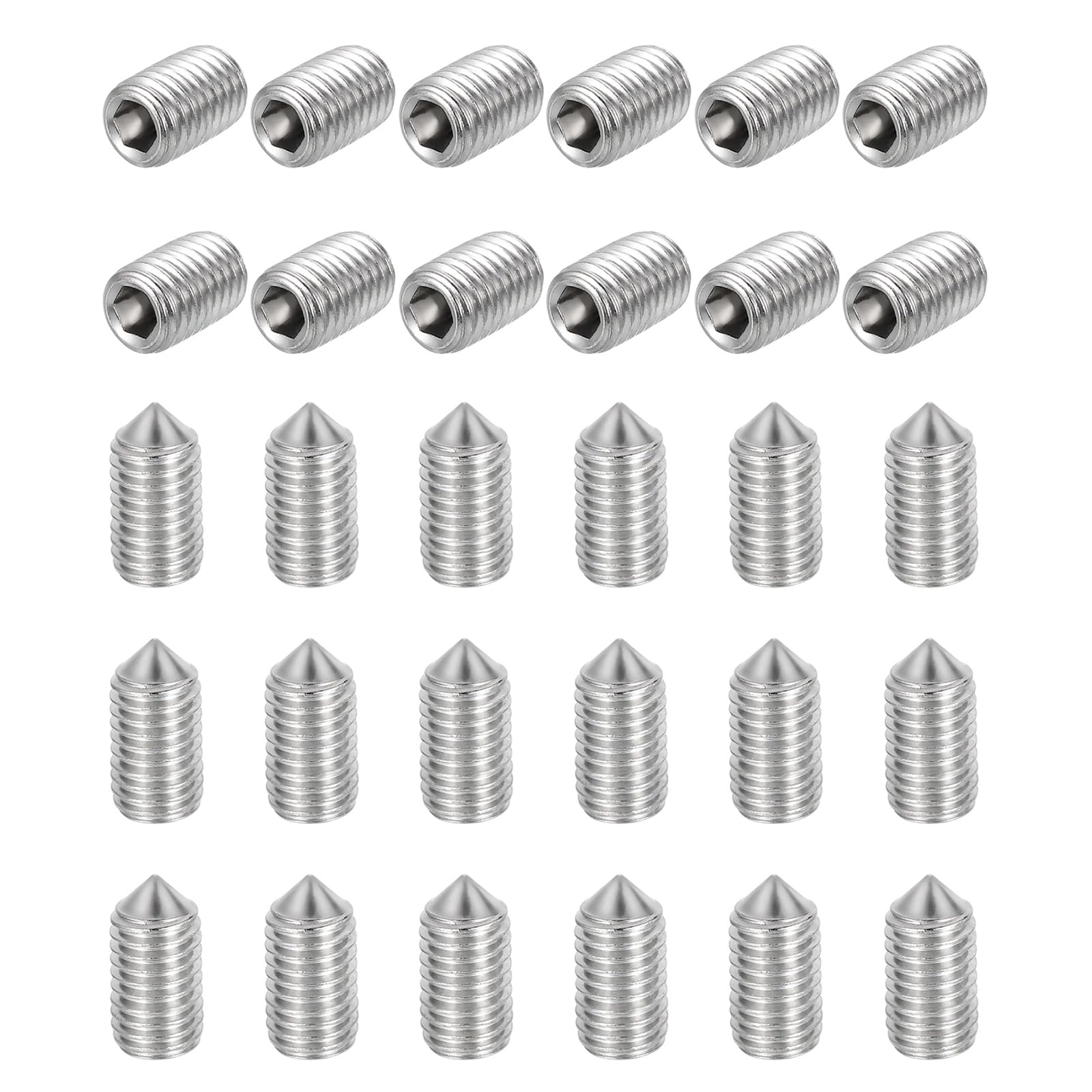 sourcing map 30 Pcs M10x20mm Cone Point Set Screws, 304 Stainless Steel Hex Socket Grub Screws for Bathroom Fixtures Repair Furniture DIY Project