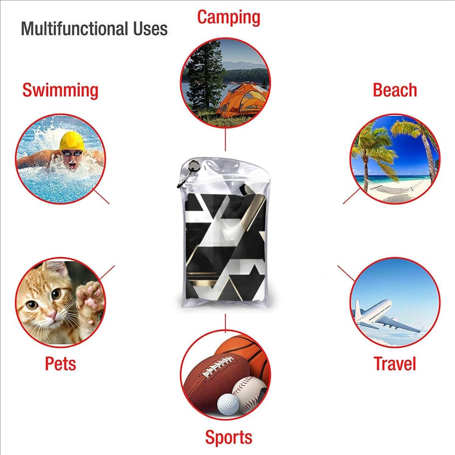 Fashion Modern Black White Gold Triangle Quick Drying Bath Towel,Microfibre Soft Large Bath Towel,Highly Absorbent Dry Quickly Bath Sheet