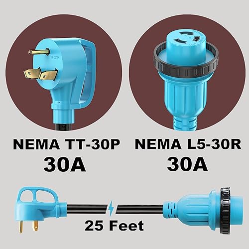 Miniatura 2 de CircleCord Cable de extensión para caravana de 30 amperios y 100 pies, resistente calibre 10, 3 alambres, alambre de cobre puro STW con mango de