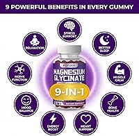 Vista 8 de Gomitas de glicinato de magnesio de 600 mg, 60 unidades de gomitas de magnesio sin azúcar masticables para mujeres y hombres, para apoyo al sueño