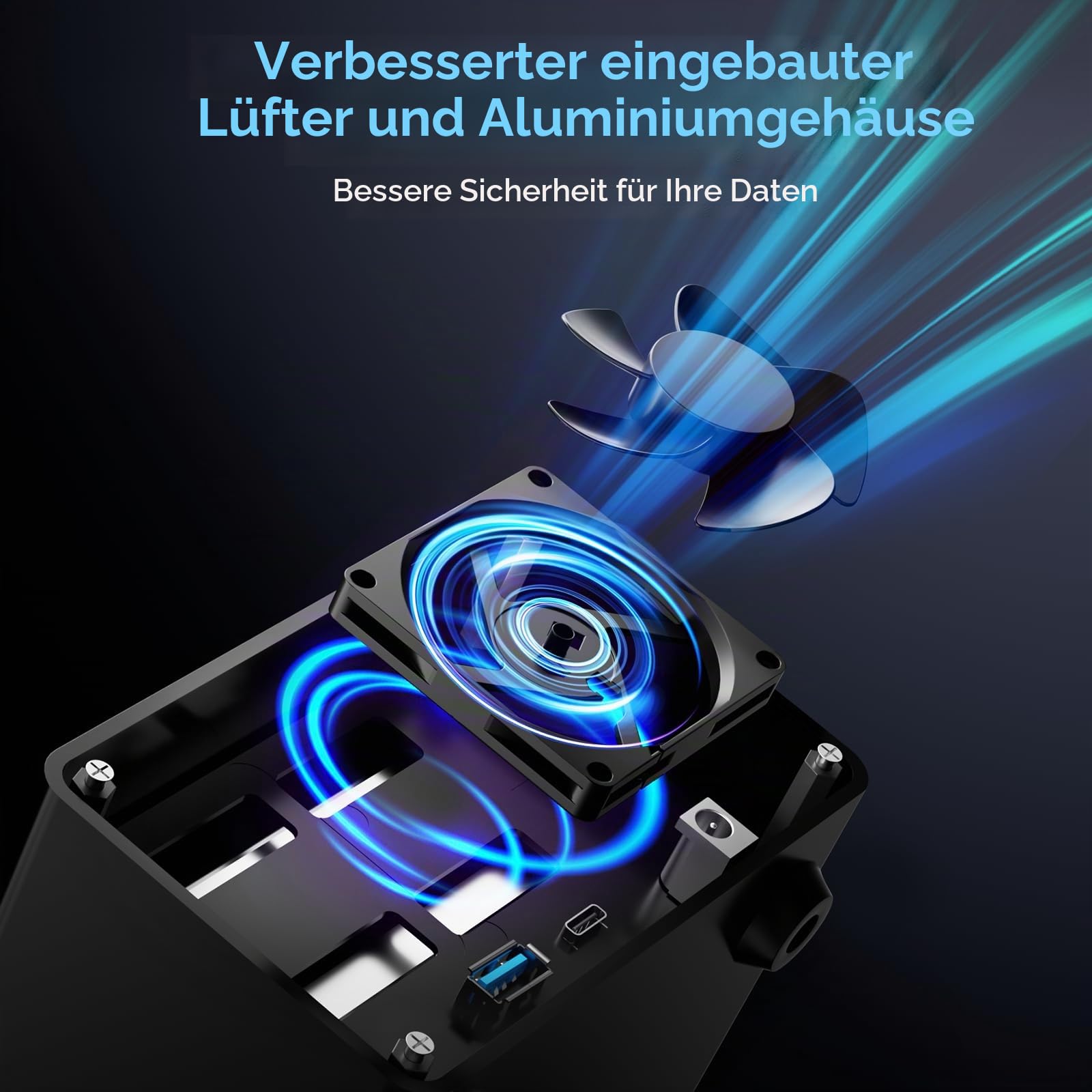 Festplattengehäuse, CENMATE 10Gbps Aluminium Dual Bay Gehäuse mit Kühllüfter für 2.5/3.5 SATA HDD/SSD mit USB A/C 3.2 Kabel, unterstützt Hot Swappable, werkzeugfrei HDD Gehäuse, DAS(NO RAID/NAS)