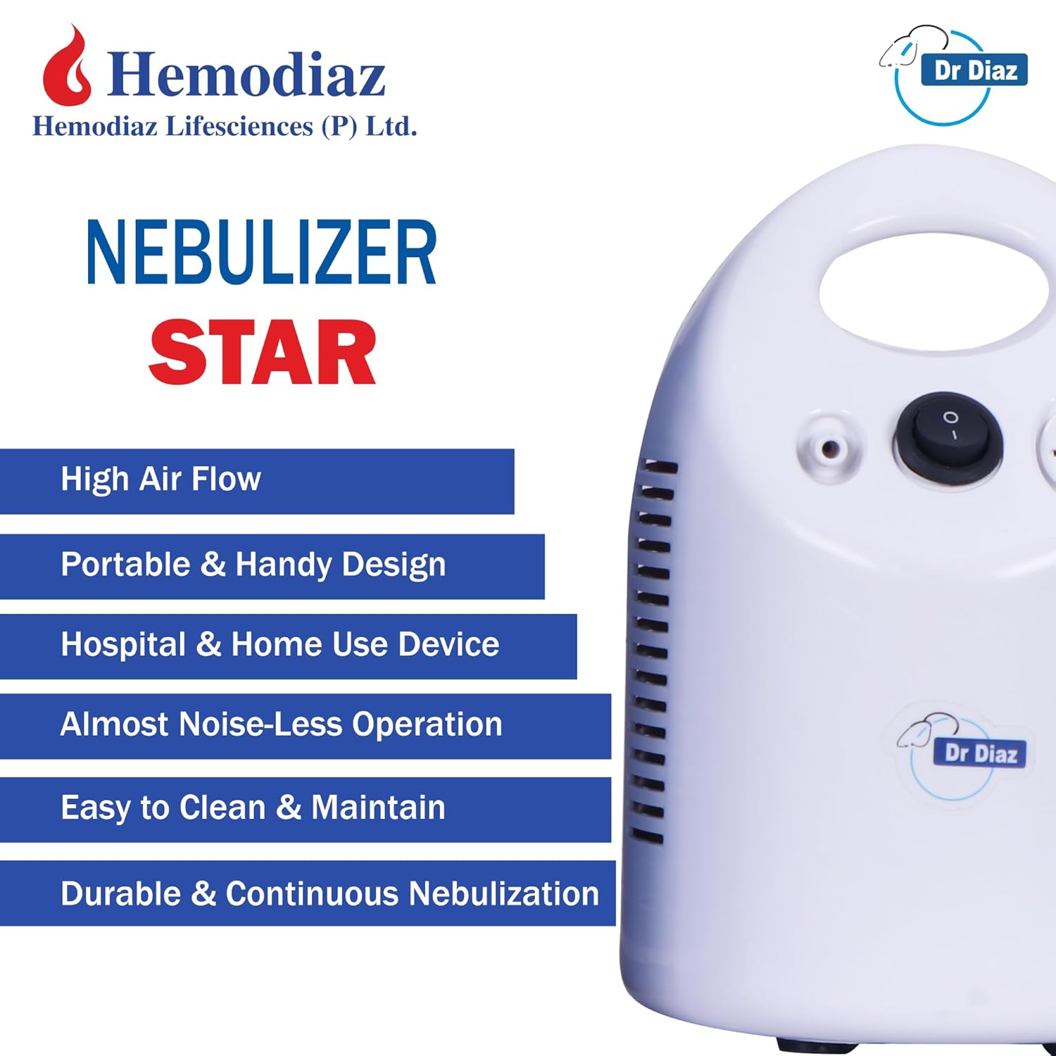 Dr Diaz Portable Star Nebulizer for Adults & Pediatric| High Air Flow| Handy Design| Perfect for Home & Hospital| Asthma, COPD, and Respiratory Relief Dr Diaz Portable Star Nebulizer for Adults & Pediatric| High Air Flow| Handy Design| Perfect for Home & Hospital| Asthma, COPD, and Respiratory Relief