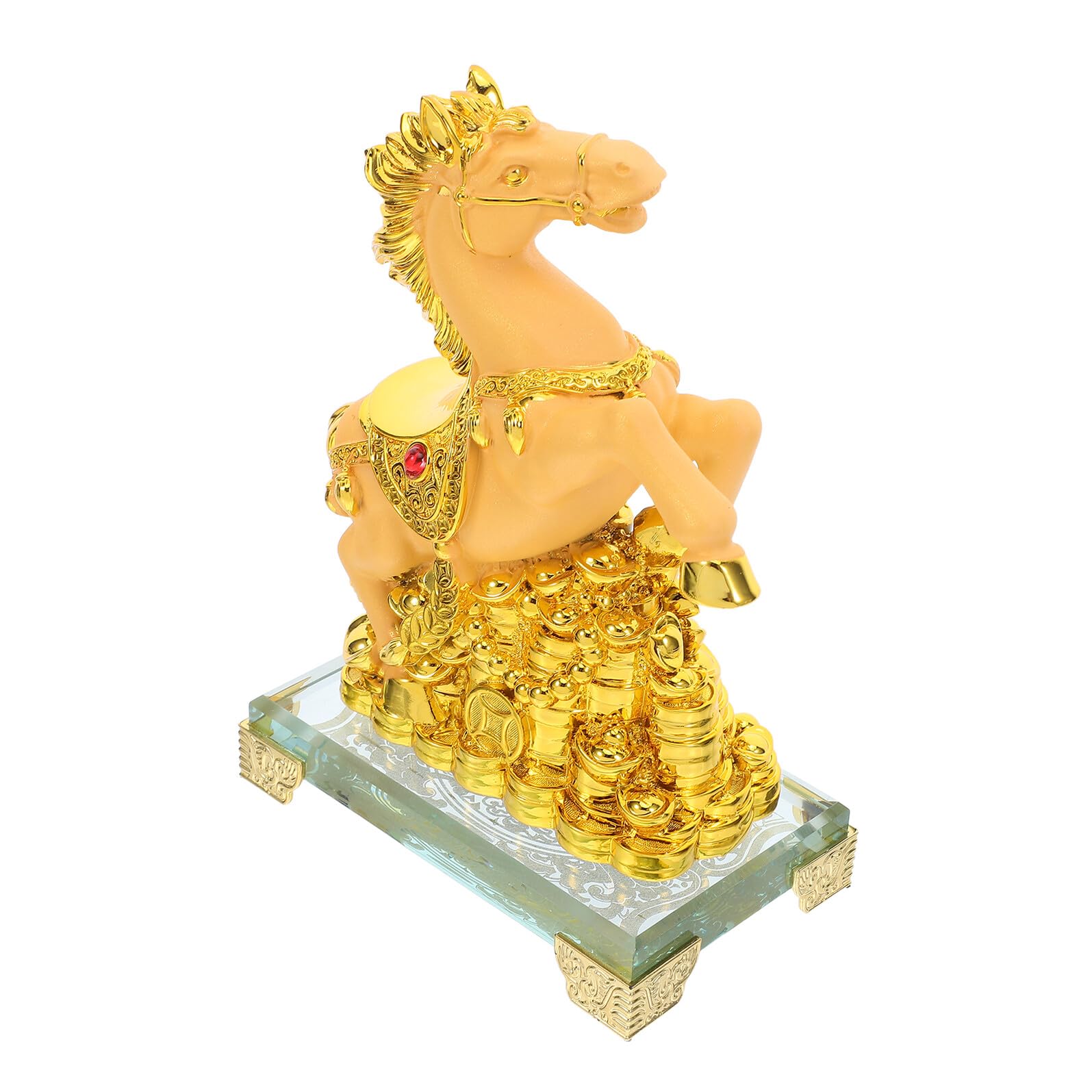Sculpture cheval dorée et velours sable, objet d'art raffiné pour intérieur prestigieux