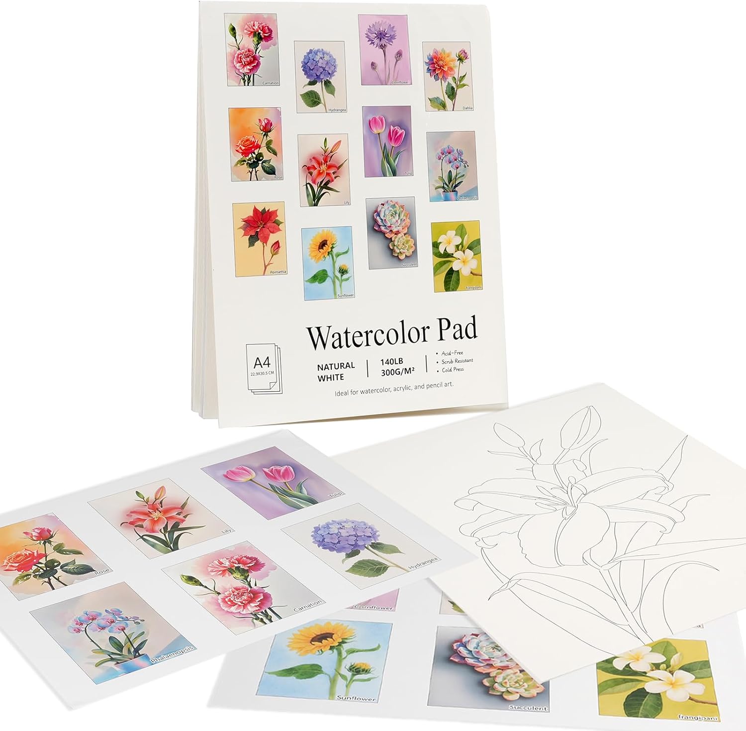 RGBMIX 12 Sheets Flower Watercolor Paper Book 9x12'' Watercoloring Paper Pad Arts 100% Cotton Water Coloring Pad Paint Stress-Relief Painting Art Painting Supplies Ideal for Beginners