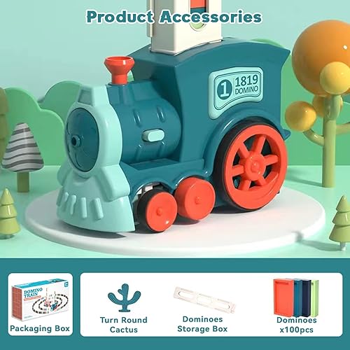 Miniatura 9 de Juego de juguetes de tren de dominó para niños, 100 piezas automáticas de bloques de dominó, juguetes de construcción y apilamiento, juegos
