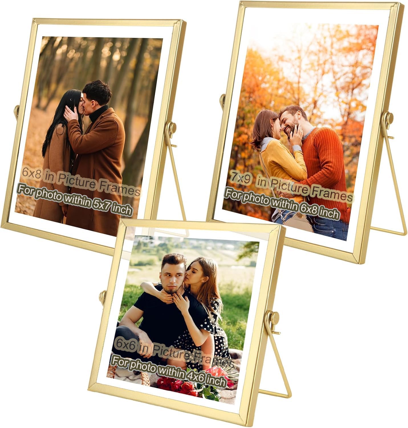 Gold Floating Frame Set Of 3 Gold Floating Picture Frames 4x4, 4x6, 5x7 Inch Golden Photo Frames Glass Pressed Flower Frame
