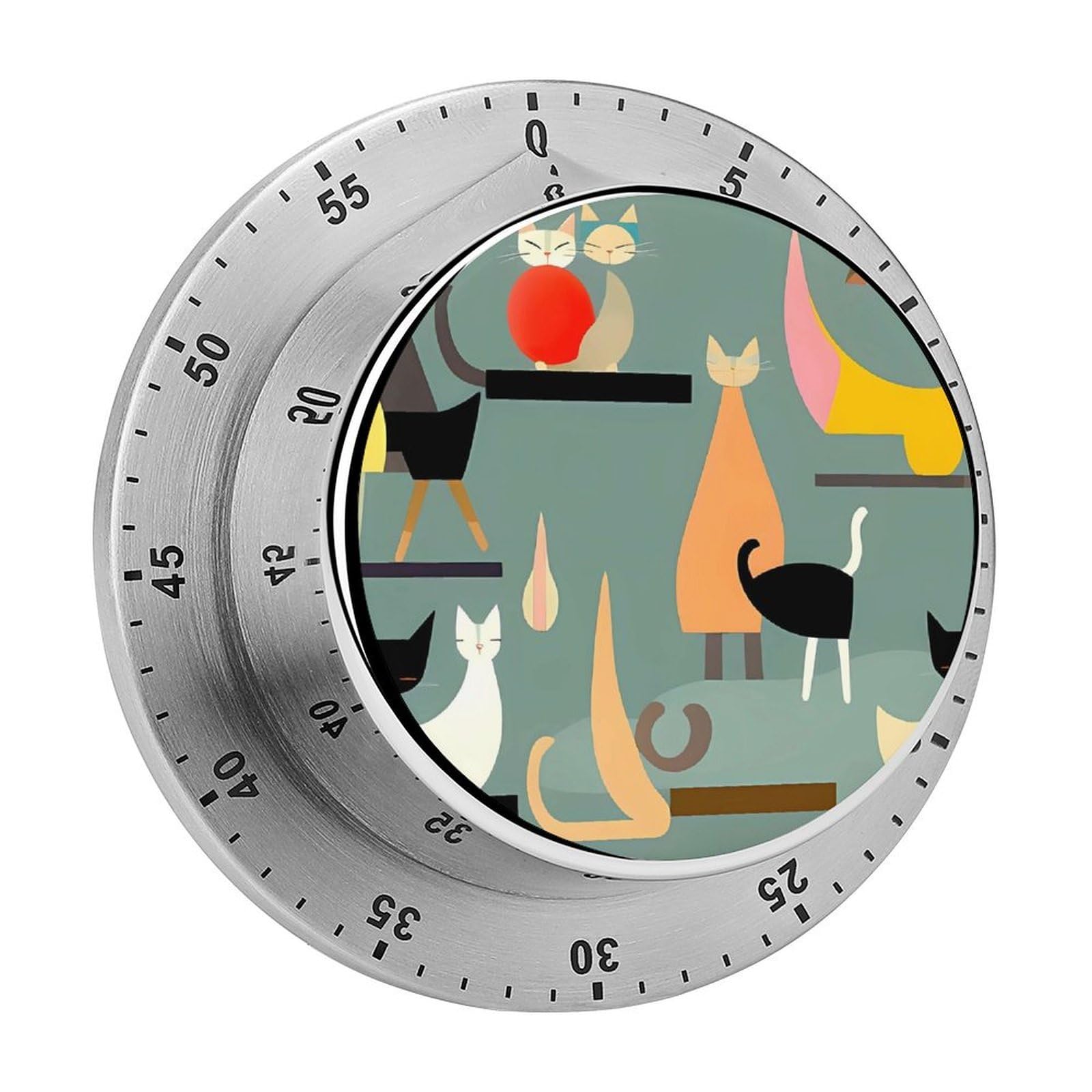 Mid-Century Modern Art Cats Mechanical Kitchen Timer 60 Minute Wind Up Magnetic Timer Heavy Duty Stainless Steel Egg with Loud Alarm Manual Countdown Clock for Cooking, Office, Gym